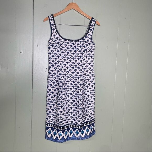 Philosophy di Alberta Ferretti White Blue Sleeveless Sheath Dress Size 6 US - Picture 1 of 6